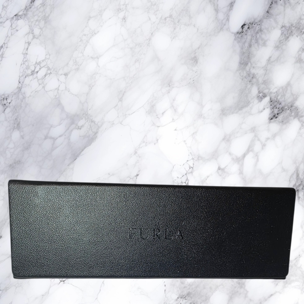 Furla Black Leather Eyeglass Case Holder NWOT Designer Travel Case + Lens Cloth